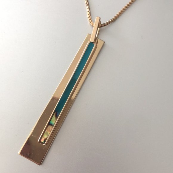 Halogen Resin Inlay Long Pendant Necklace Teal Blue Turquoise - Picture 13 of 16
